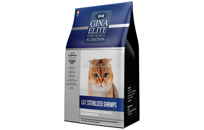 Корм для взрослых кошек Gina Elite Cat Sterilised Shrimps, креветки, сухой, 20 кг
