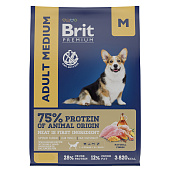 Корм для взрослых собак средних пород Brit Premium Dog Adult Medium, курица, 3 кг