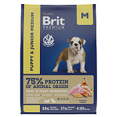 Корм для щенков средних пород Brit Premium Dog Puppy and Junior Medium, курица, 8 кг