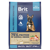 Корм для всех пород Brit Premium Dog Sensitive, лосось и индейка, 15 кг