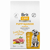 Корм для щенков средних пород Brit Care Superpremium Dog Puppy&Junior M, утка и индейка, 3 кг