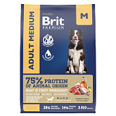 Корм для взрослых собак средних пород Brit Premium Dog Adult Medium, телятина и индейка, 15 кг