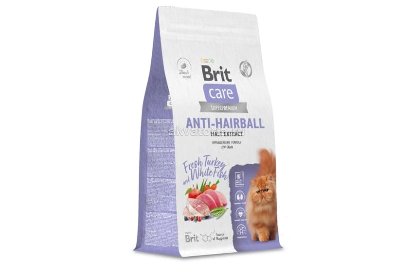 Корм для взрослых кошек Brit Care Cat Anti-Hairball, рыба и индейка, 1,5 кг