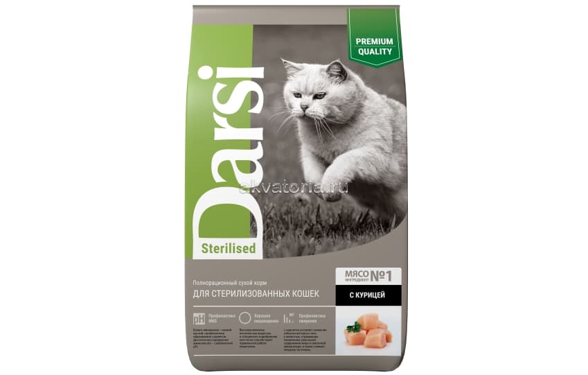 Корм для стерилизованных кошек DARSI Sterilised, курица, сухой, 10 кг