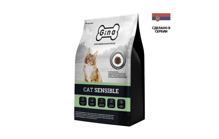 Корм для взрослых кошек Gina Cat Sensible, цыплёнок, сухой, 18 кг
