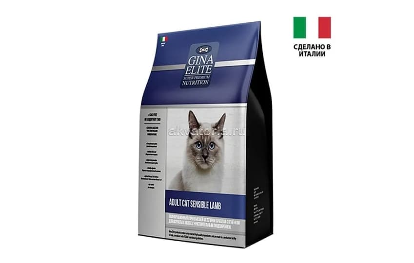 Корм для взрослых кошек Gina Elite Cat Sensible Lamb, ягнёнок, сухой, 3 кг