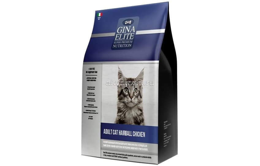 Корм для взрослых кошек Gina Elite Cat Hairball Chicken, курица, сухой, 1 кг