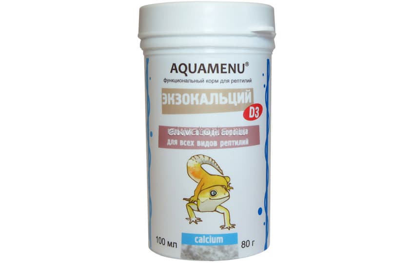 Корм с витамином D3 для всех видов рептилий Aquamenu Экзокальций D3, порошок, 80 г
