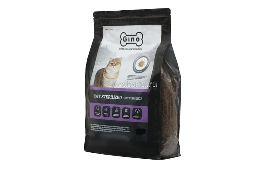 Корм для взрослых кошек Gina Cat Sterilized Chicken & Rice, курица, рис, сухой, 18 кг