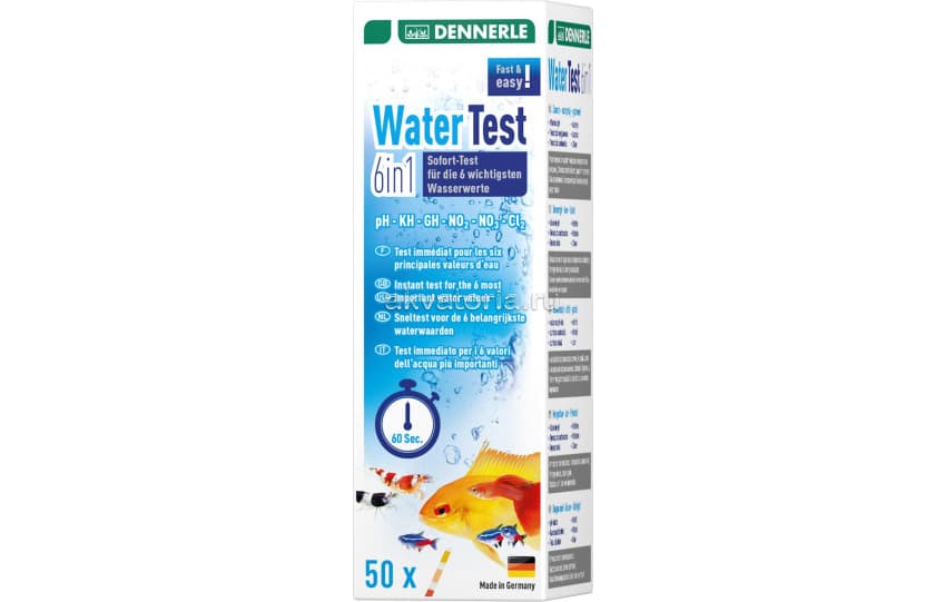 Тест на pH/kH/Gh/NO2/NO3/Cl Dennerle  WaterTest 6 in 1, 50 шт