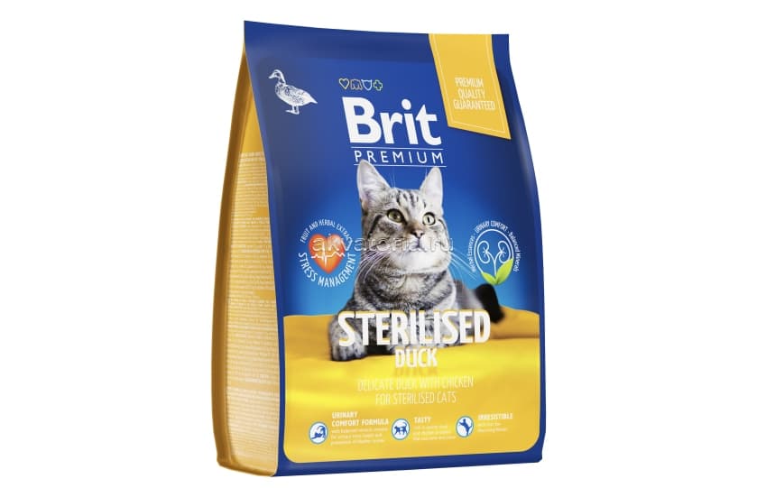 Корм для стерилизованных кошек Brit Premium Cat Sterilised Duck&Chicken, утка и курица, 8 кг