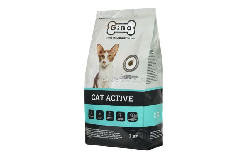 Корм для выставочных кошек Gina Cat Active, цыпленок, утка, рис, сухой, 1 кг