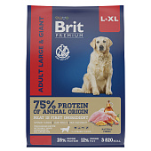 Корм для взрослых собак крупных и гигантских пород Brit Premium Dog Adult Large and Giant, курица, 3 кг