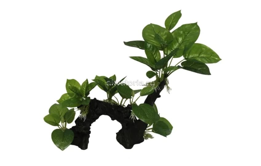 Коряга искусственная Marlin Aquarium "Коряга с анубиасами", 35×13×32 см