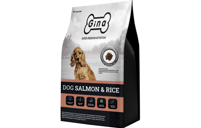 Корм для собак Gina Dog Salmon & Rice, лосось и рис, сухой, 18 кг