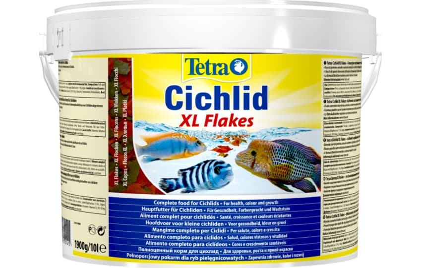 Корм Tetra Cichlid XL, хлопья, для цихлид среднего и крупного размера, 10 л