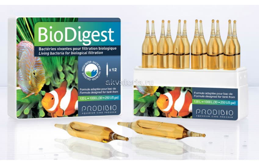 Гиперконцентрированный бактериальный препарат для запуска аквариума Prodibio BioDigest, 12 ампул