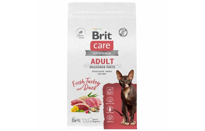 Корм для взрослых привередливых кошек Brit Care Cat Adult Delicious Taste, утка и индейка, 1,5 кг
