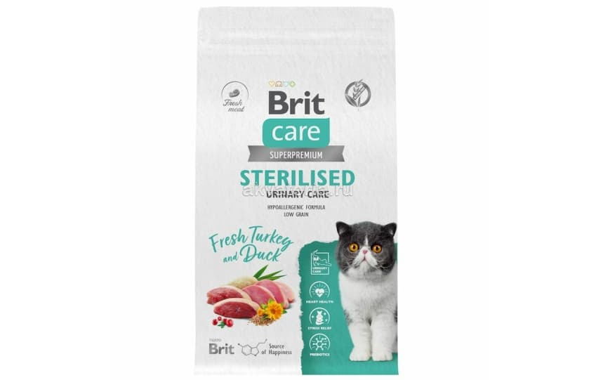 Корм для стерилизованных кошек Brit Care Cat Sterilised Urinary Care, утка и индейка, 1,5 кг