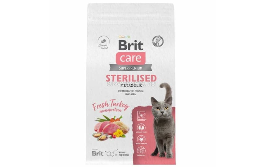Корм для стерилизованных кошек Brit Care Cat Sterilised Metabolic, индейка, 1,5 кг