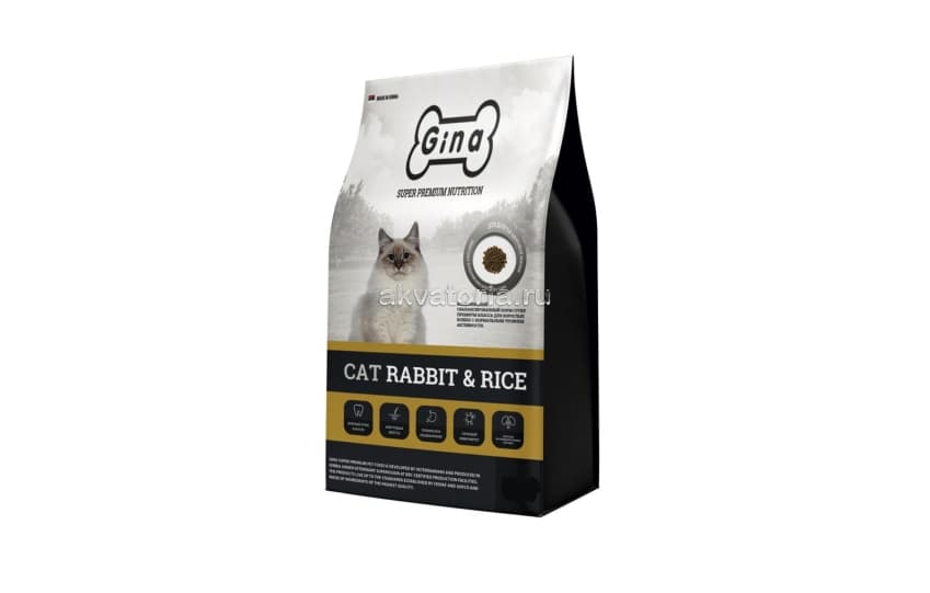 Корм для взрослых кошек Gina Cat Rabbit & Rice, кролик, рис, сухой, 1 кг