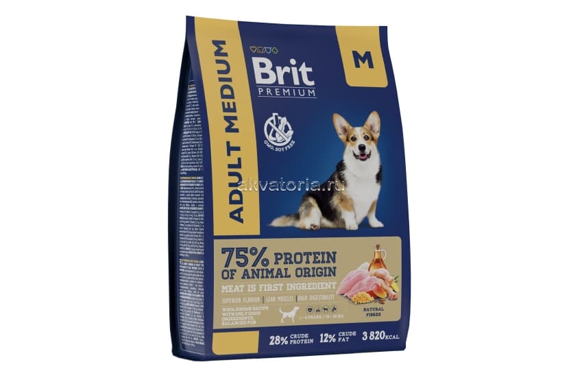 Корм для взрослых собак средних пород Brit Premium Dog Adult Medium, курица, 3 кг