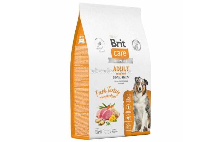 Корм для взрослых собак средних пород Brit Care Dog Adult M Dental Health, индейка, 12 кг