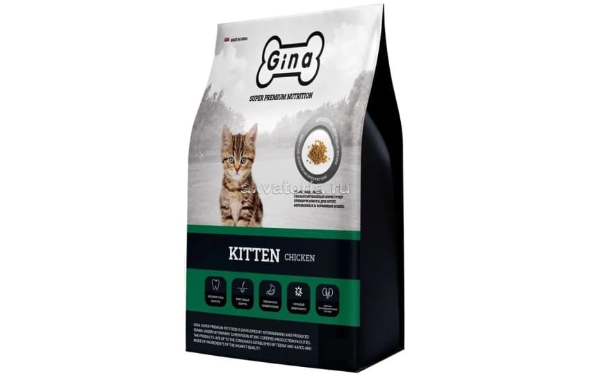 Корм для для котят и беременных кошек Gina Kitten Chicken, цыплёнок и утка, 18 кг