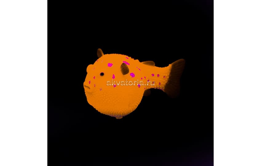 Искусственная декорация флуоресцентная GLOXY Рыба шар на леске, оранжевая