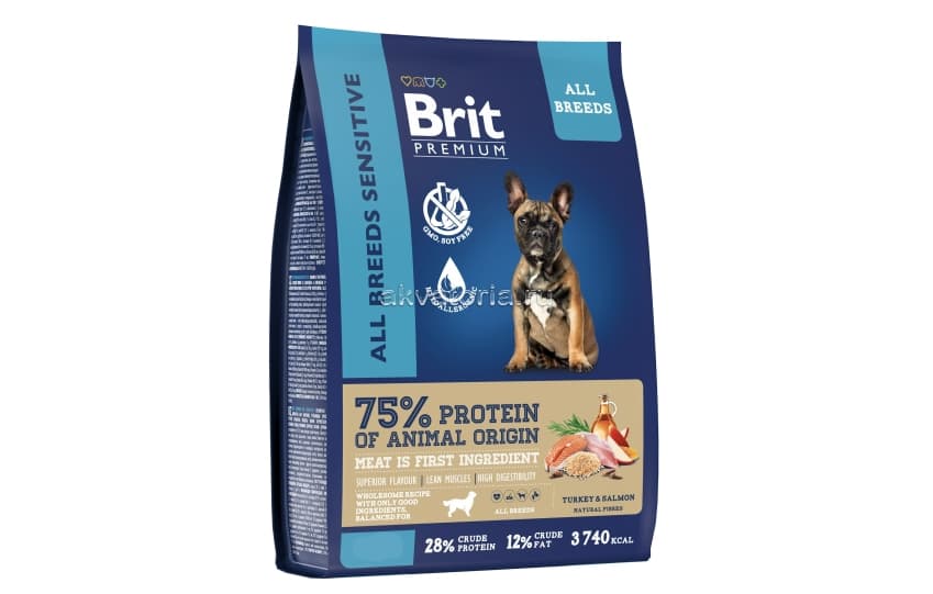 Корм для всех пород Brit Premium Dog Sensitive, лосось и индейка, 8 кг