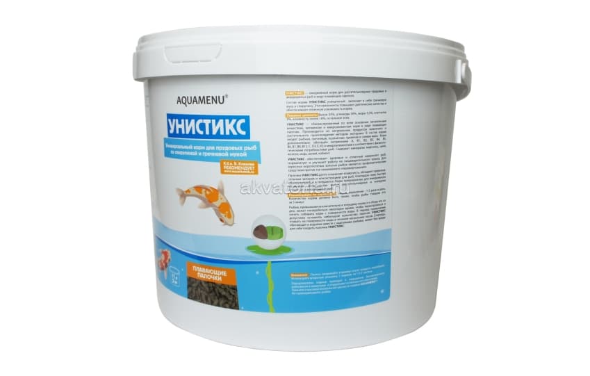 Корм для рыб Аква Меню Унистикс, ведро 11 л, палочки, 2 кг
