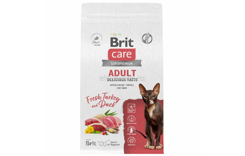 Корм для взрослых привередливых кошек Brit Care Cat Adult Delicious Taste, утка и индейка, 7 кг