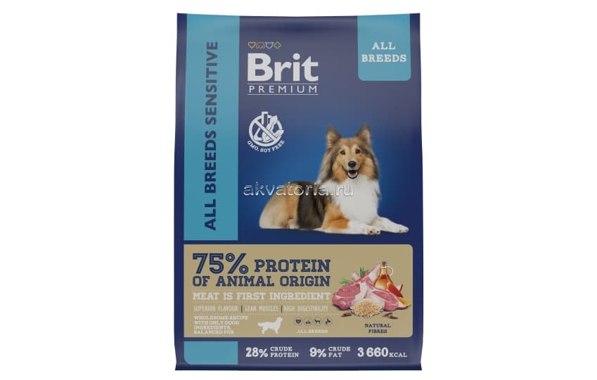 Корм для взрослых собак всех пород Brit Premium Dog Sensitive, ягнёнок и индейка, 8 кг