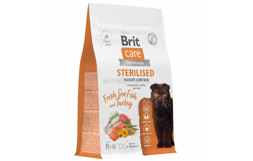 Корм для стерилизованных кошек Brit Care Cat Sterilised Weight Control, рыба и индейка, 1,5 кг