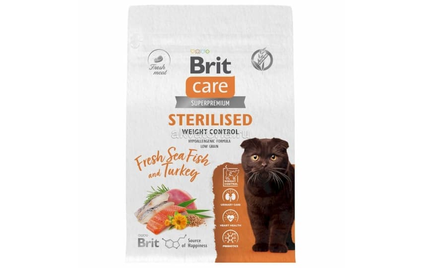 Корм для стерилизованных кошек Brit Care Cat Sterilised Weight Control, рыба и индейка, 1,5 кг