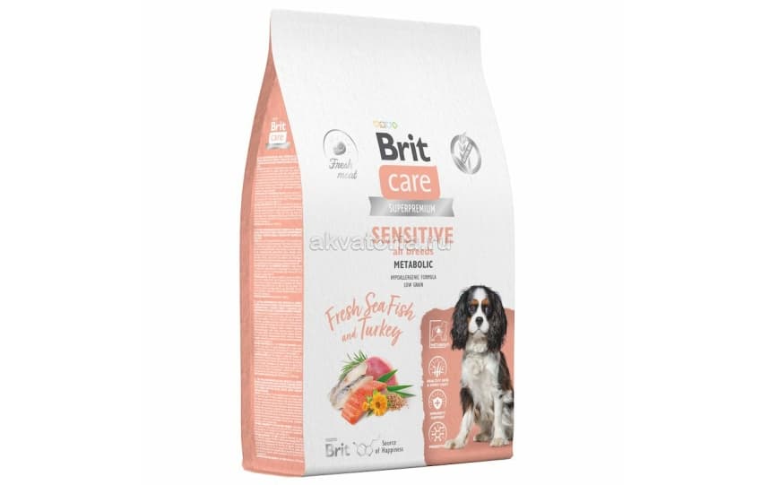 Корм для взрослых собак всех пород Brit Care Dog Adult Sensitive Metabolic, индейка, 1,5 кг