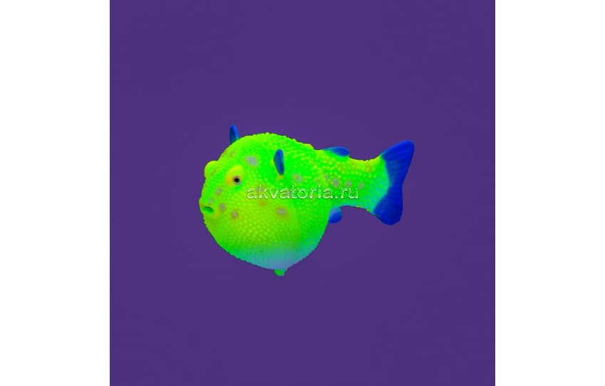 Искусственная декорация флуоресцентная GLOXY Рыба шар на леске, жёлтая