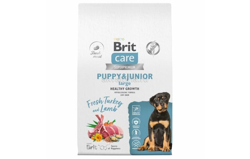 Корм для щенков крупных пород Brit Care Superpremium Dog Puppy&Junior L, ягнёнок и индейка, 3 кг