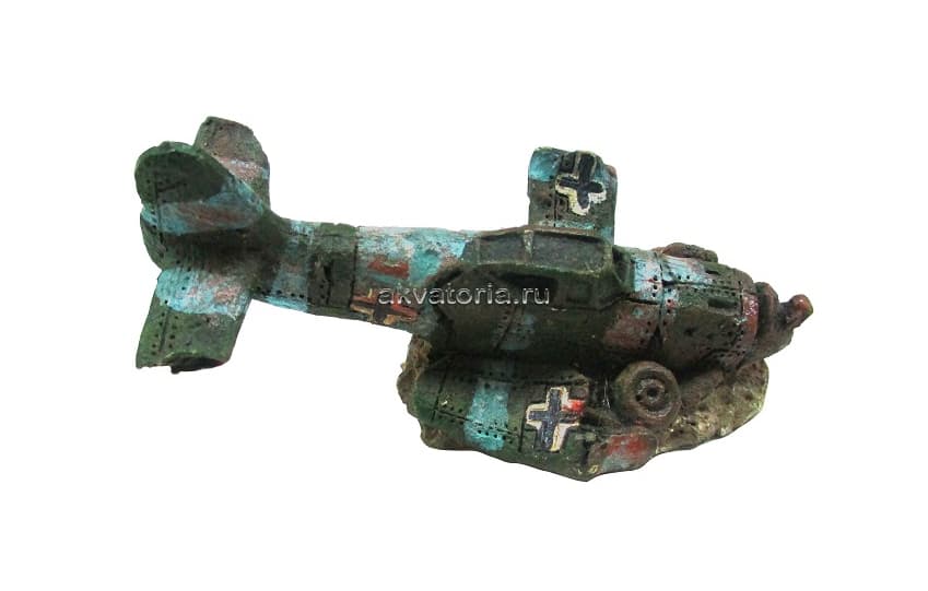Аквариумная декорация PRIME «Затонувший самолет мини» 8×4,5×4,5 см