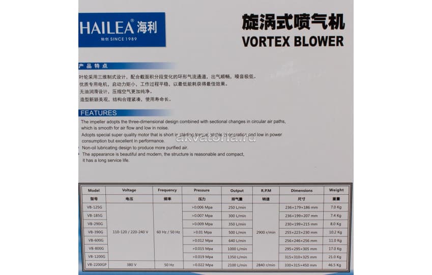 Вихревой компрессор Hailea VB-600G, 250 Вт, 640 л/м