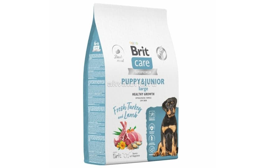 Корм для щенков крупных пород Brit Care Superpremium Dog Puppy&Junior L, ягнёнок и индейка, 1,5 кг