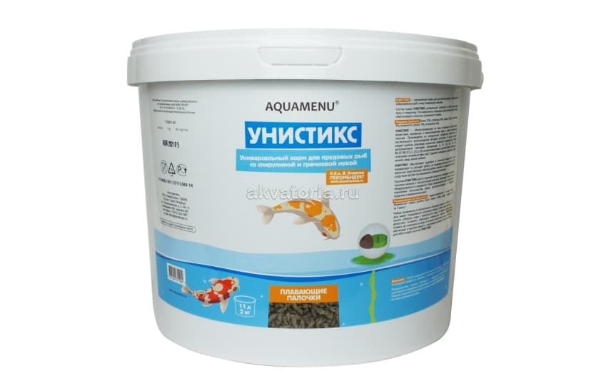 Корм для рыб Аква Меню Унистикс, ведро 11 л, палочки, 2 кг