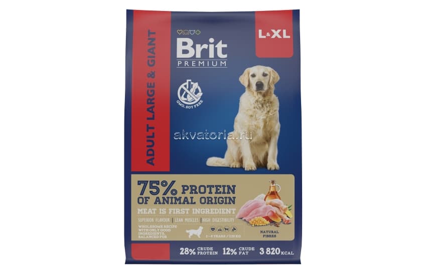 Корм для взрослых собак крупных и гигантских пород Brit Premium Dog Adult Large and Giant, курица, 15 кг